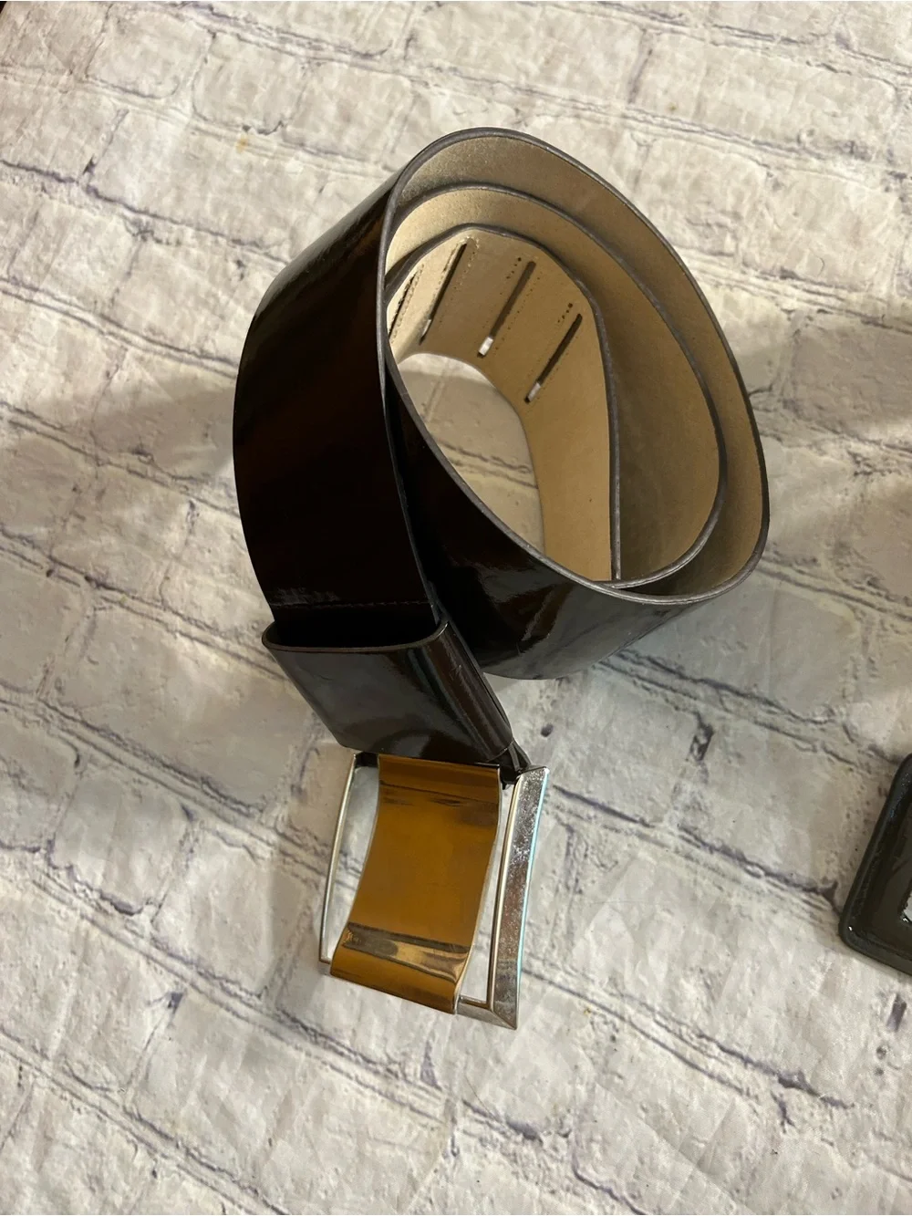 LAKE SHORE DRIVE WIDE BLACK PATENT LEATHER & (2)  PATENT BLACK & BROWN BELTS